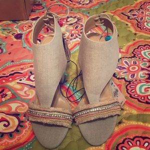 Express Beaded Tassel Cut-Out Heeled Sandal